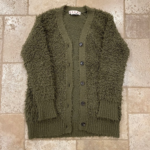 Marni Green Shag Wool Cardigan Sweater - Picture 6 of 15